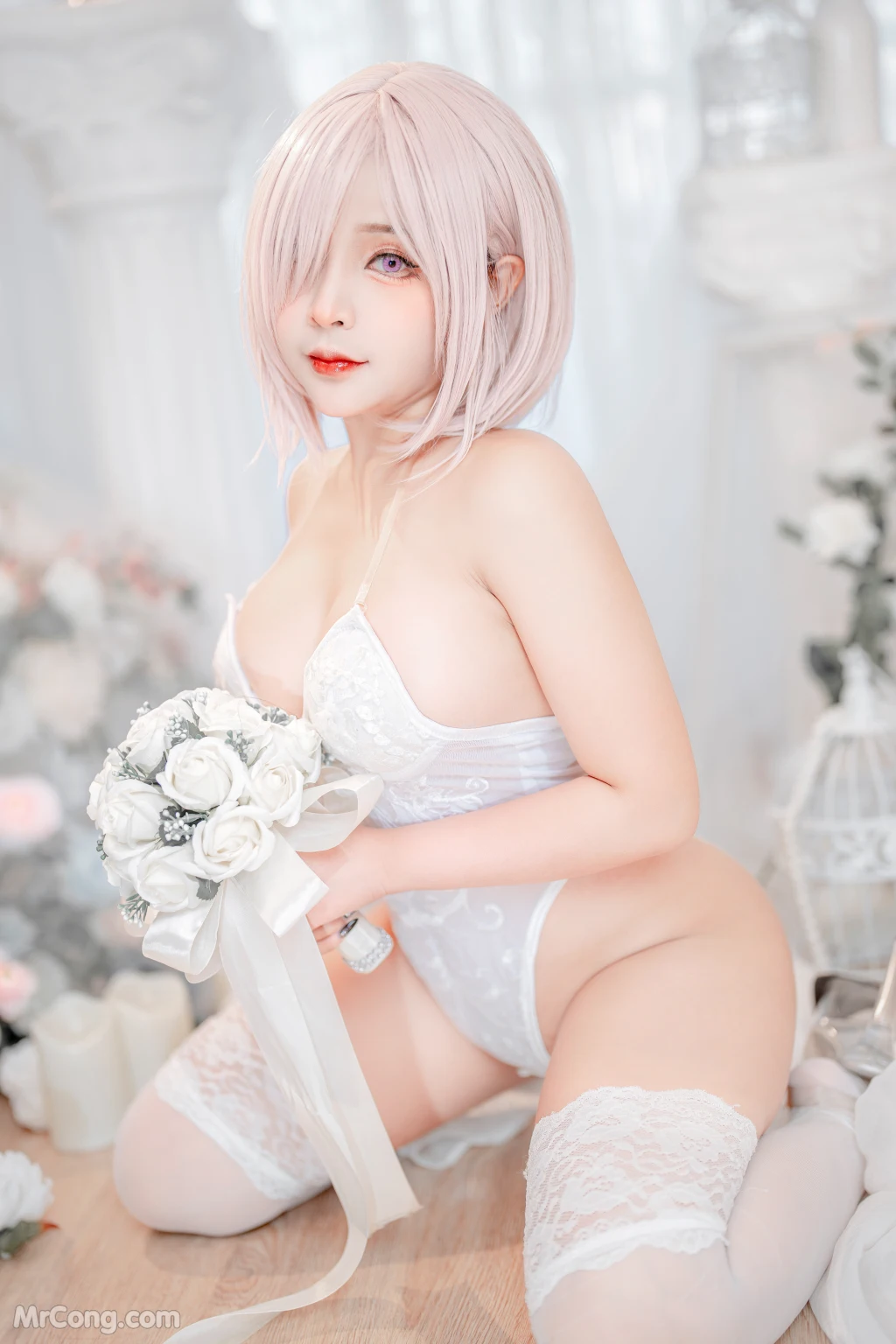 Coser@Sayo Momo: Mashu White Lingerie Body Oil (57 photos + 8 videos)插图2