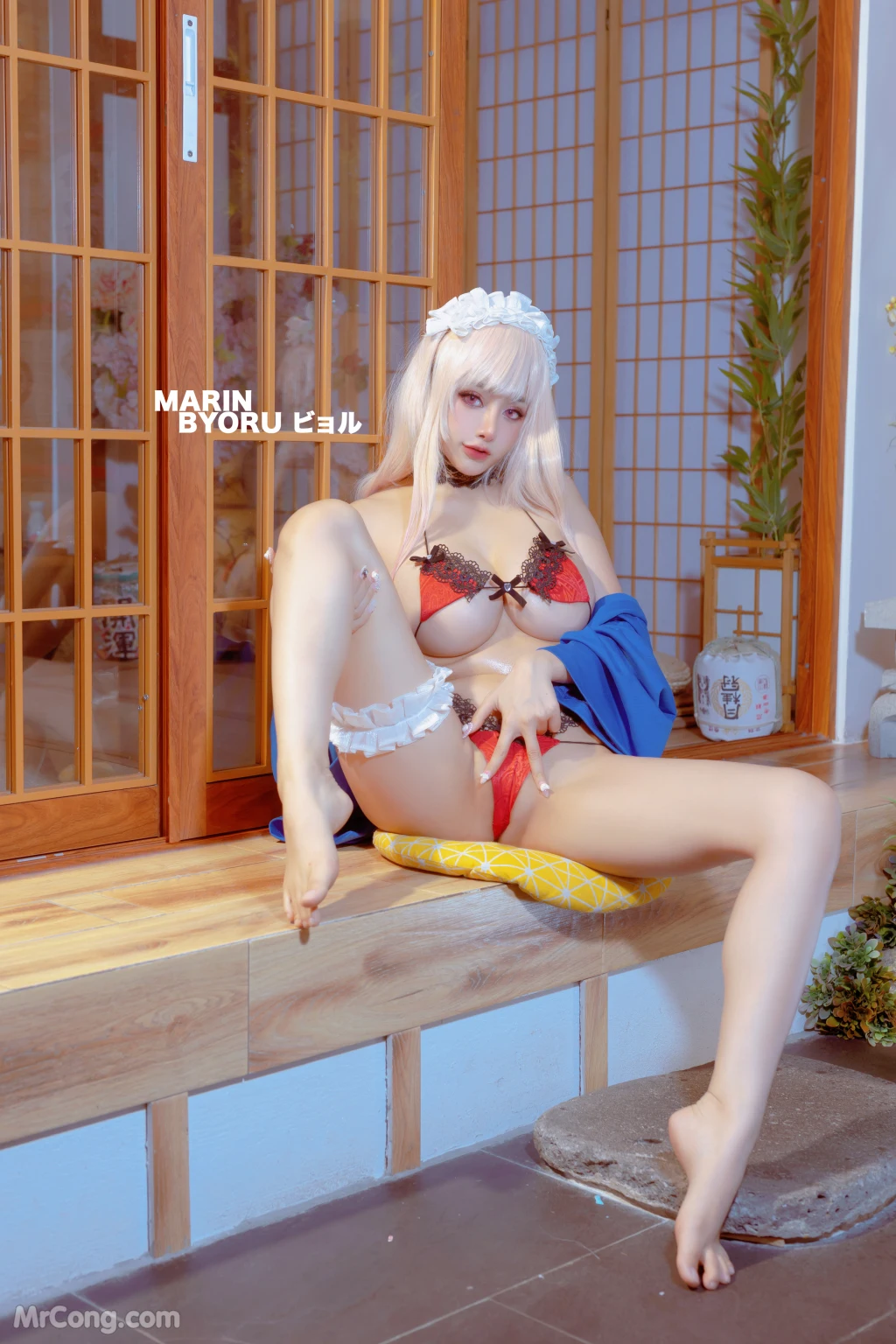 Coser@Byoru: Marin Red Lingerie (43 photos)